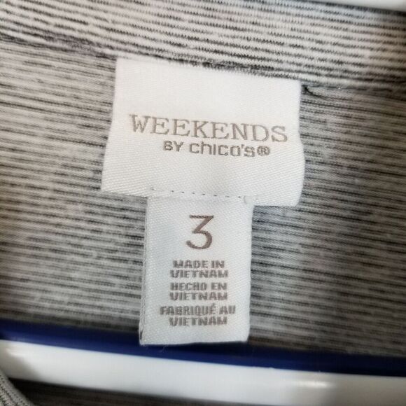 Chico's Weekends Women Full Zip Cardigan Size XL Gray striped Long Comfort - Picture 7 of 8